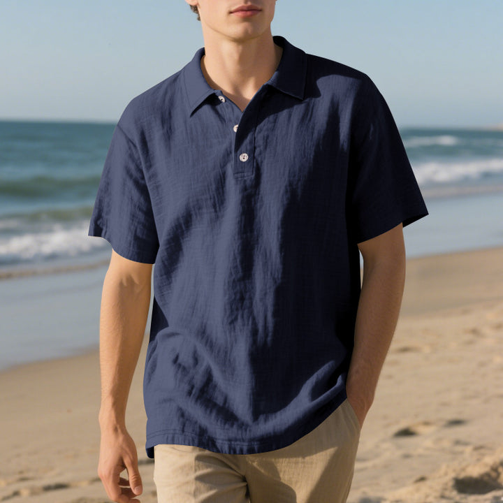 Herren Kurzarm Poloshirt mit luftiger Baumwollstruktur und klassischem Kragen Drune