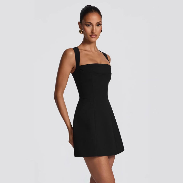 Damen figurbetontes Minikleid mit breiten Trägern und elegantem Ausschnitt Drune