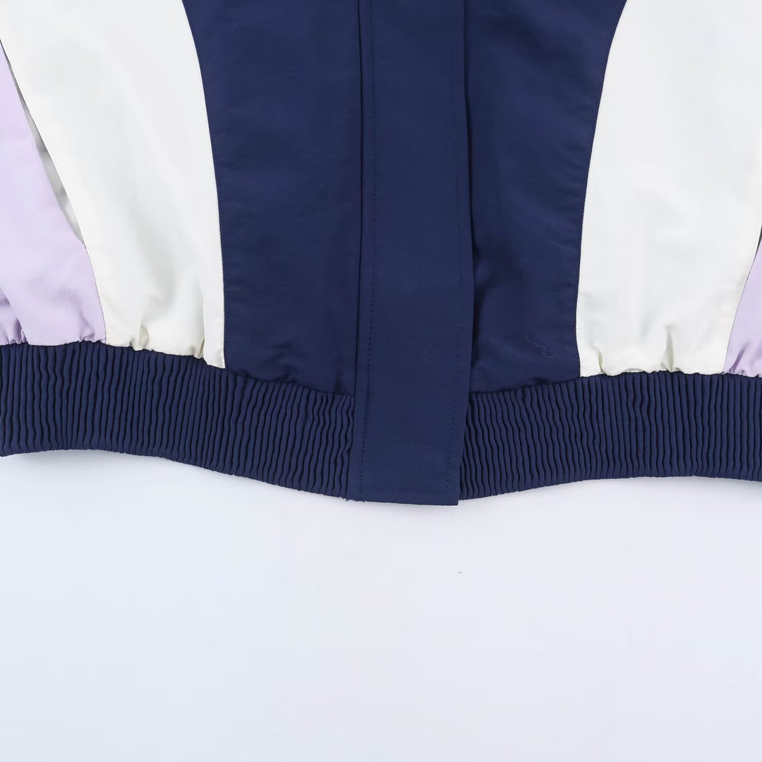 Damen Cropped Colorblock-Bomberjacke mit übergroßem Hemdkragen und elastischem Saum Drune