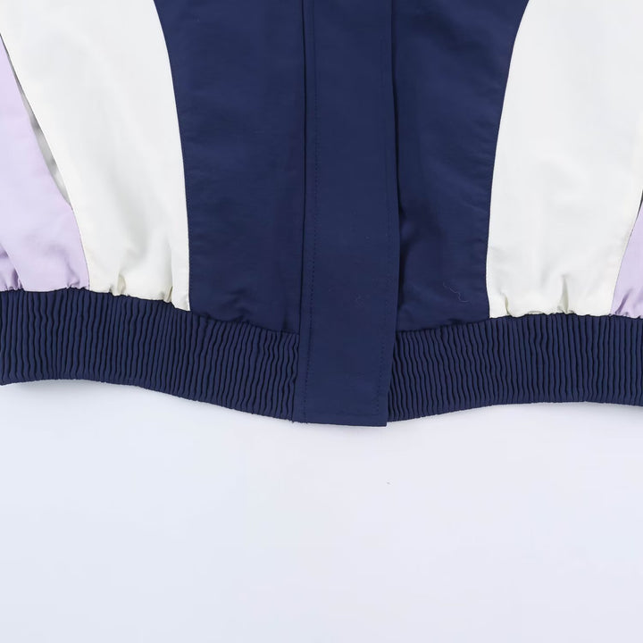 Damen Cropped Colorblock-Bomberjacke mit übergroßem Hemdkragen und elastischem Saum Drune