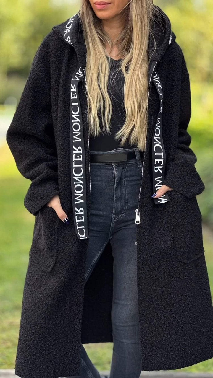 Damen Modischer Oversized-Fleece-Mantel mit praktischen Taschen und Kapuze Drune
