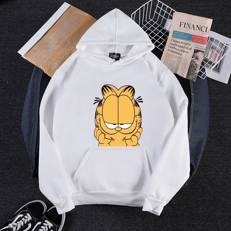 Unisex nan Kapuzensweatshirt mit großflächigem Comicgesicht-Print, weichem Fleece-Innenfutter und Kängurutasche Drune