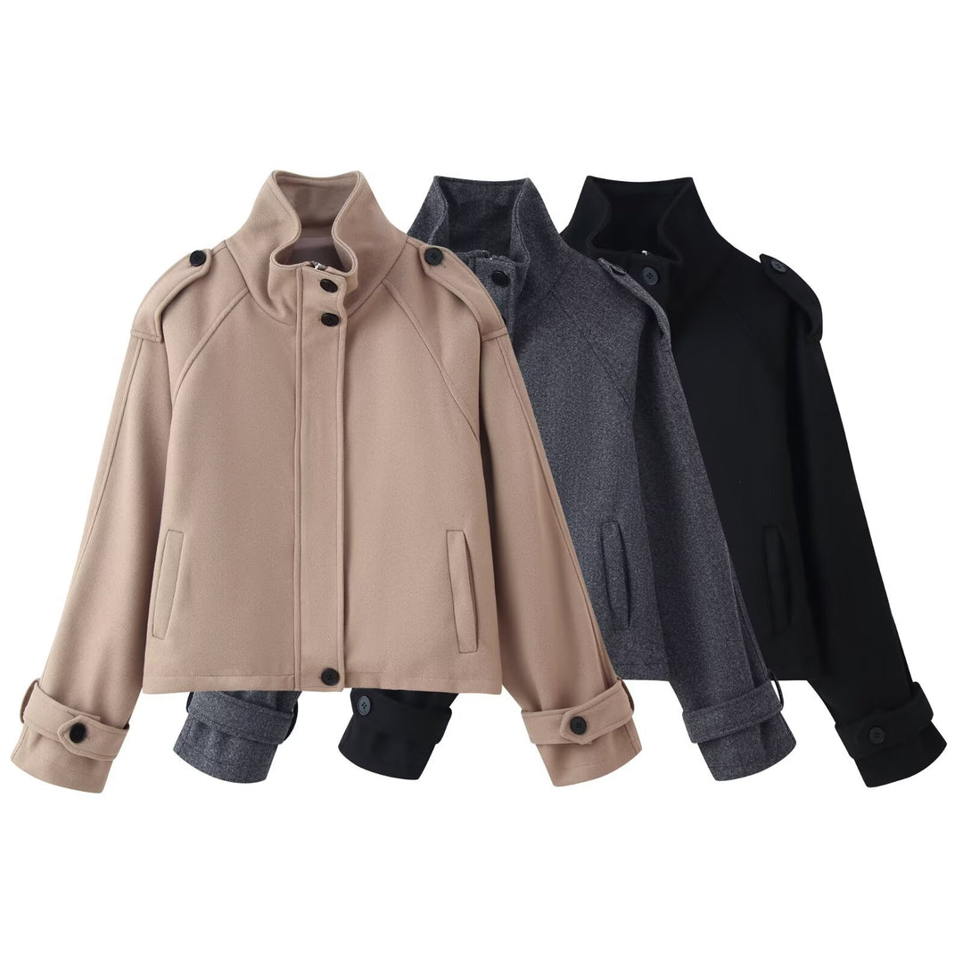 Damen 90+ kurzgeschnitteter Wollmix‑Blouson mit Funnelkragen und Taillierungsdetails Drune