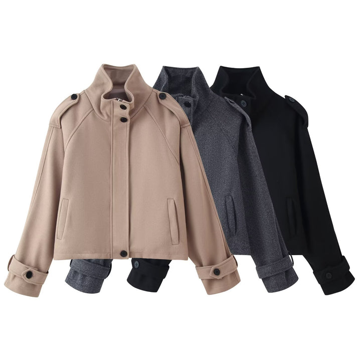 Damen 90+ kurzgeschnitteter Wollmix‑Blouson mit Funnelkragen und Taillierungsdetails Drune