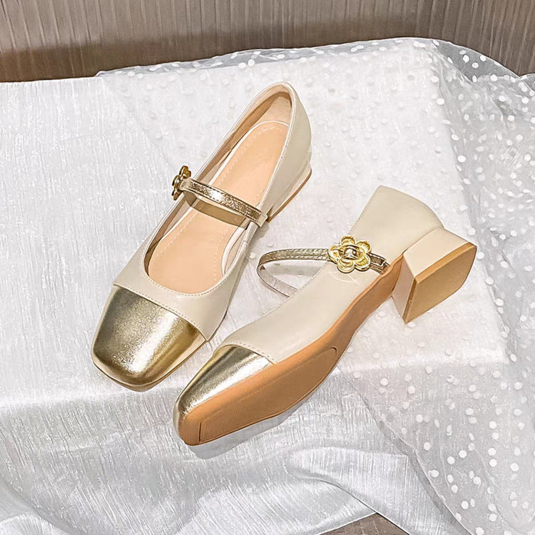 Damen elegante Ballerinas mit geschwungenem Riemen und glänzender Zehenkappe Drune
