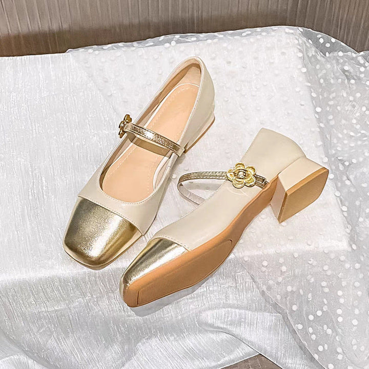 Damen elegante Ballerinas mit geschwungenem Riemen und glänzender Zehenkappe Drune