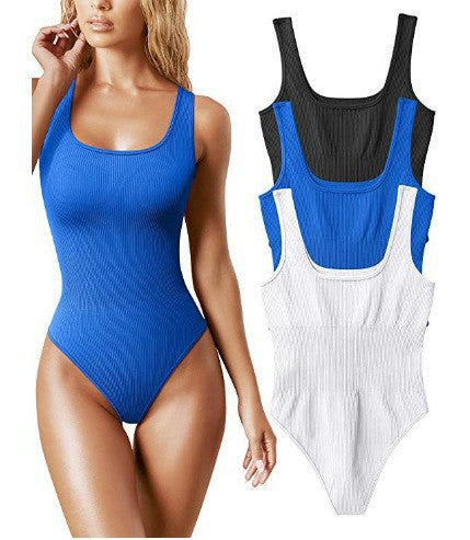 Damen Sportlicher Einteiler Badeanzug mit raffinierten Rippdetails Drune