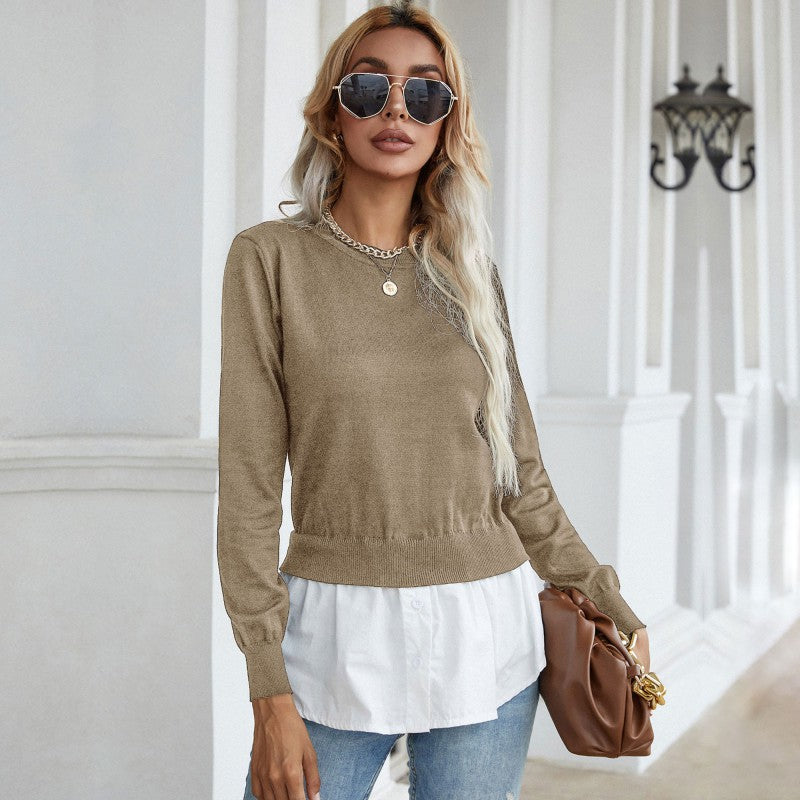 Damen Strickpullover mit eingearbeitetem Blusenbesatz und Doppel-Layer-Optik Drune
