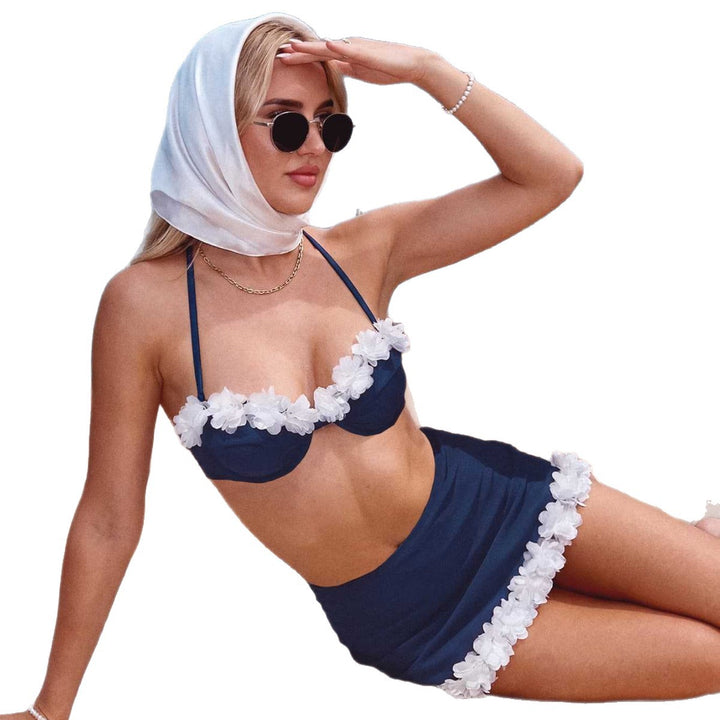 Damen Bikini mit femininem Blumenapplikationen Drune