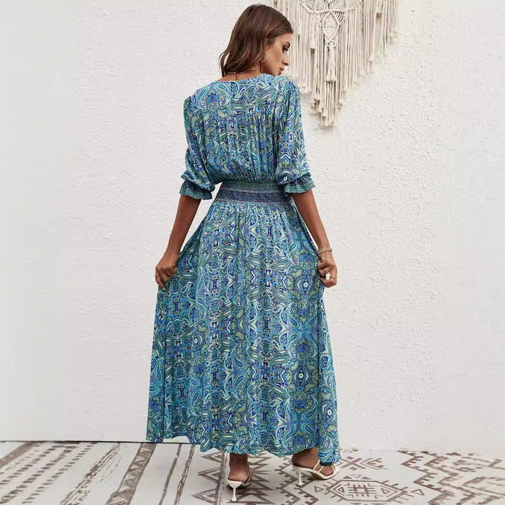 Damen Maxikleid mit verspieltem Paisley-Muster und seitlichem Schlitz Drune