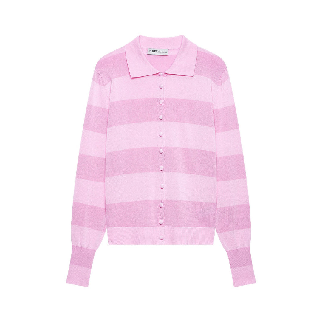 Damen Gestreifte Cropped Polo‑Strickjacke mit kastiger Silhouette und Rippbündchen Drune