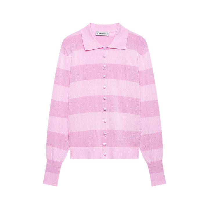 Damen Gestreifte Cropped Polo‑Strickjacke mit kastiger Silhouette und Rippbündchen Drune