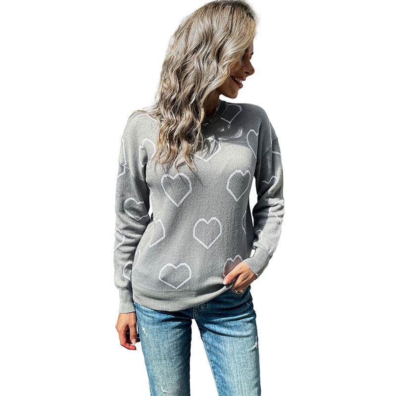 Damen Feinstrickpullover mit Herzmuster und legerer Passform Drune