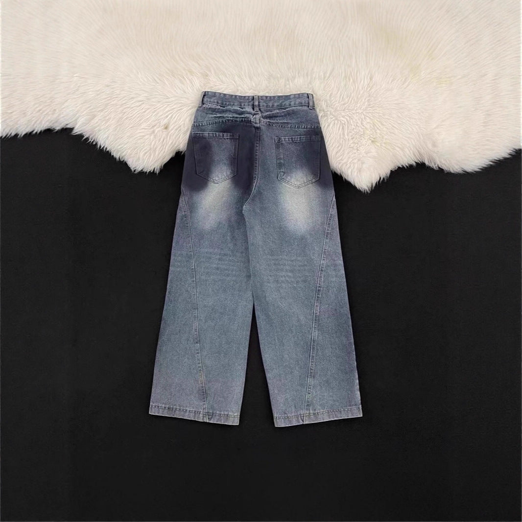 Damen Weitbeinige Destroyed Jeans Drune