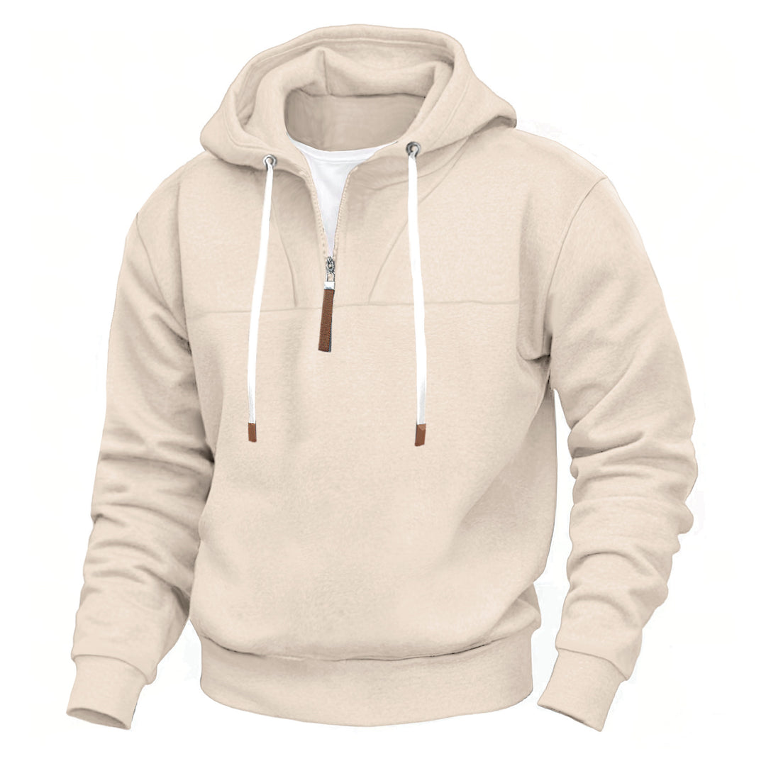 Herren nan Kapuzenpullover mit halbem Reißverschluss, weichem Innenfutter und Leder-Details Drune