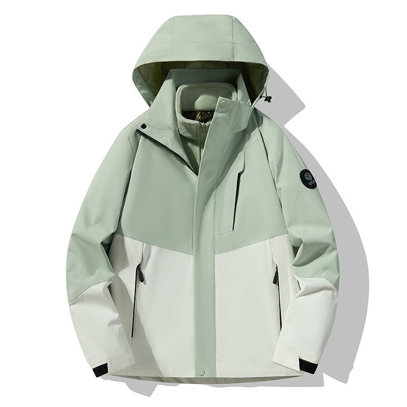 Herren dreilagige atmungsaktive Softshell-Trekkingjacke mit integriertem Fleecekragen und verstellbarer Kapuze Drune