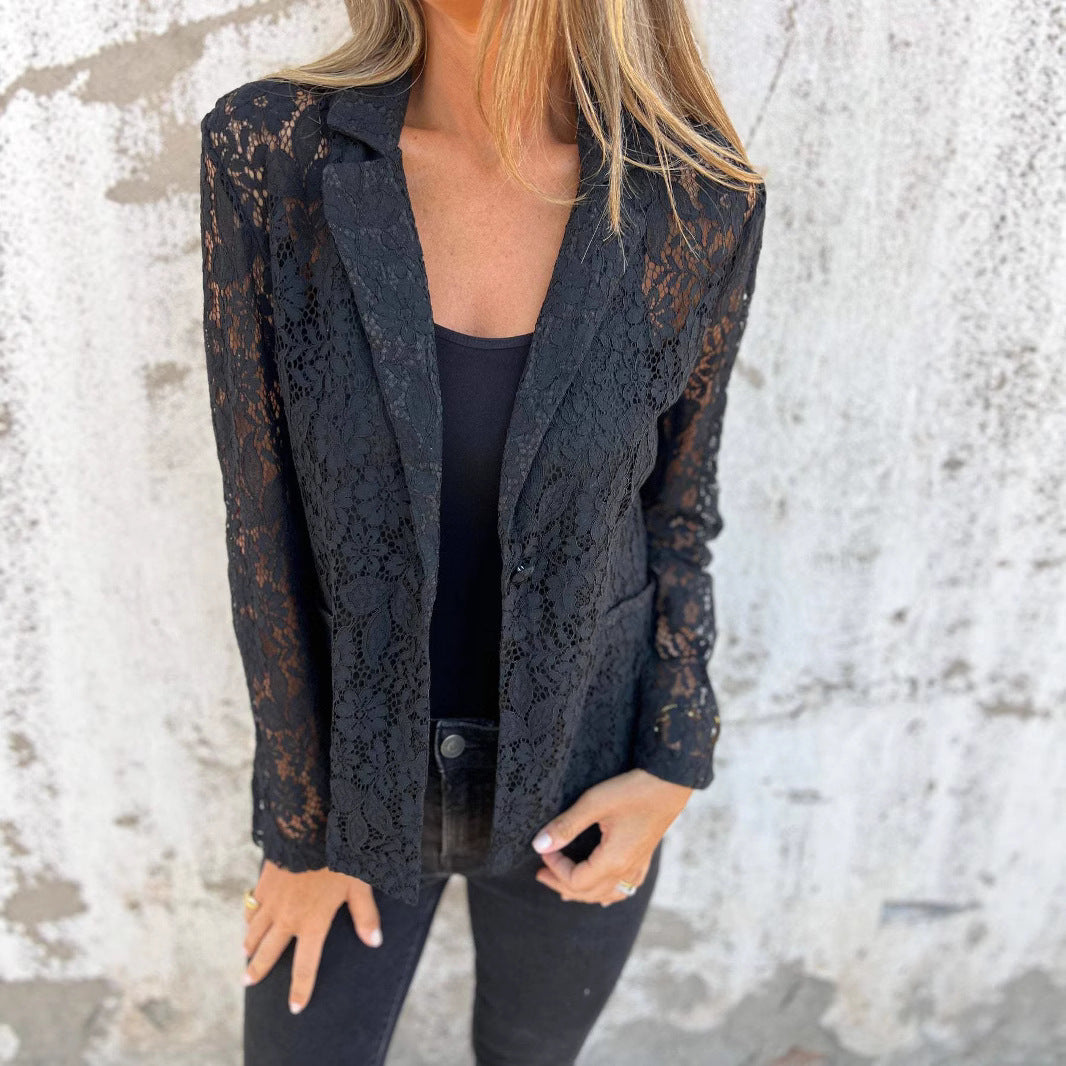 Damen transparente Spitzenjacke mit modernem Schnitt und elegantem Detail Drune