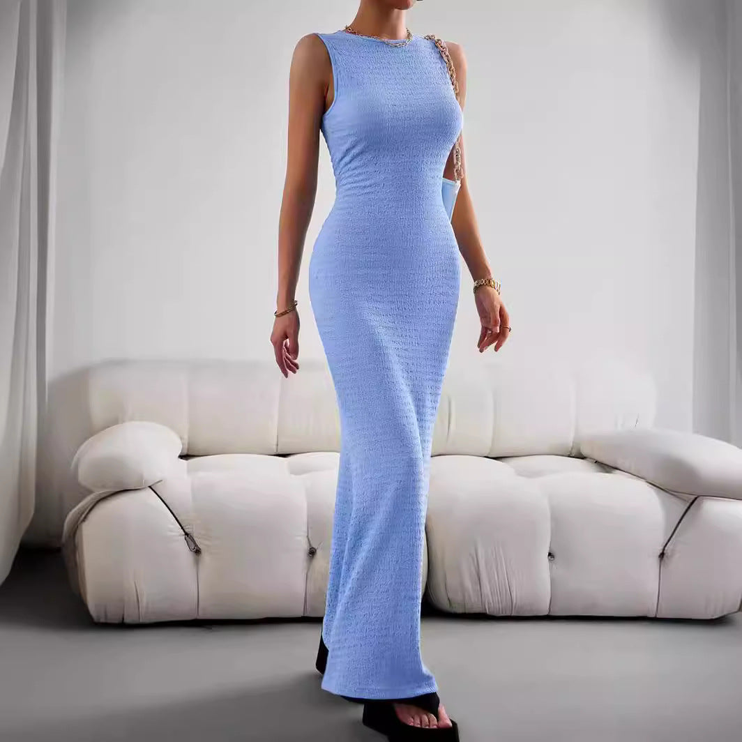 Damen elegantes Maxikleid mit innovativer Raffung und Taillengürtel Drune