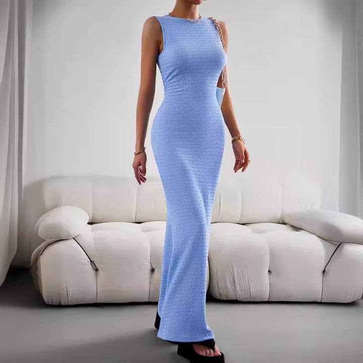 Damen elegantes Maxikleid mit innovativer Raffung und Taillengürtel Drune