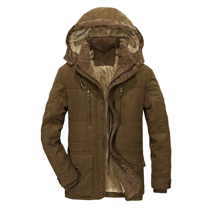 Herren Wattierter Canvas-Parka mit gesteppter Isolation, Teddyfleece-Innenfutter und vertikalen Reißverschlusstaschen Drune