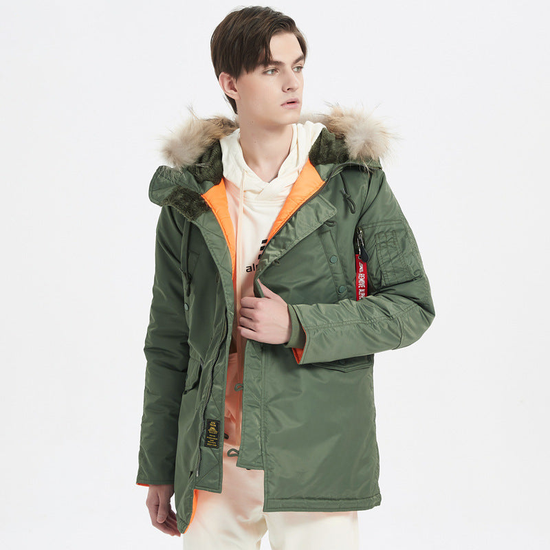 Herren Schwerer Thermo-Parka im Expeditionstil mit Kunstfellkapuze und Multifachtaschen Drune