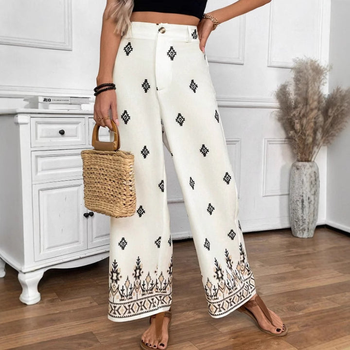 Damen Elegante und lockere Stoffhose mit dekorativem Muster Drune