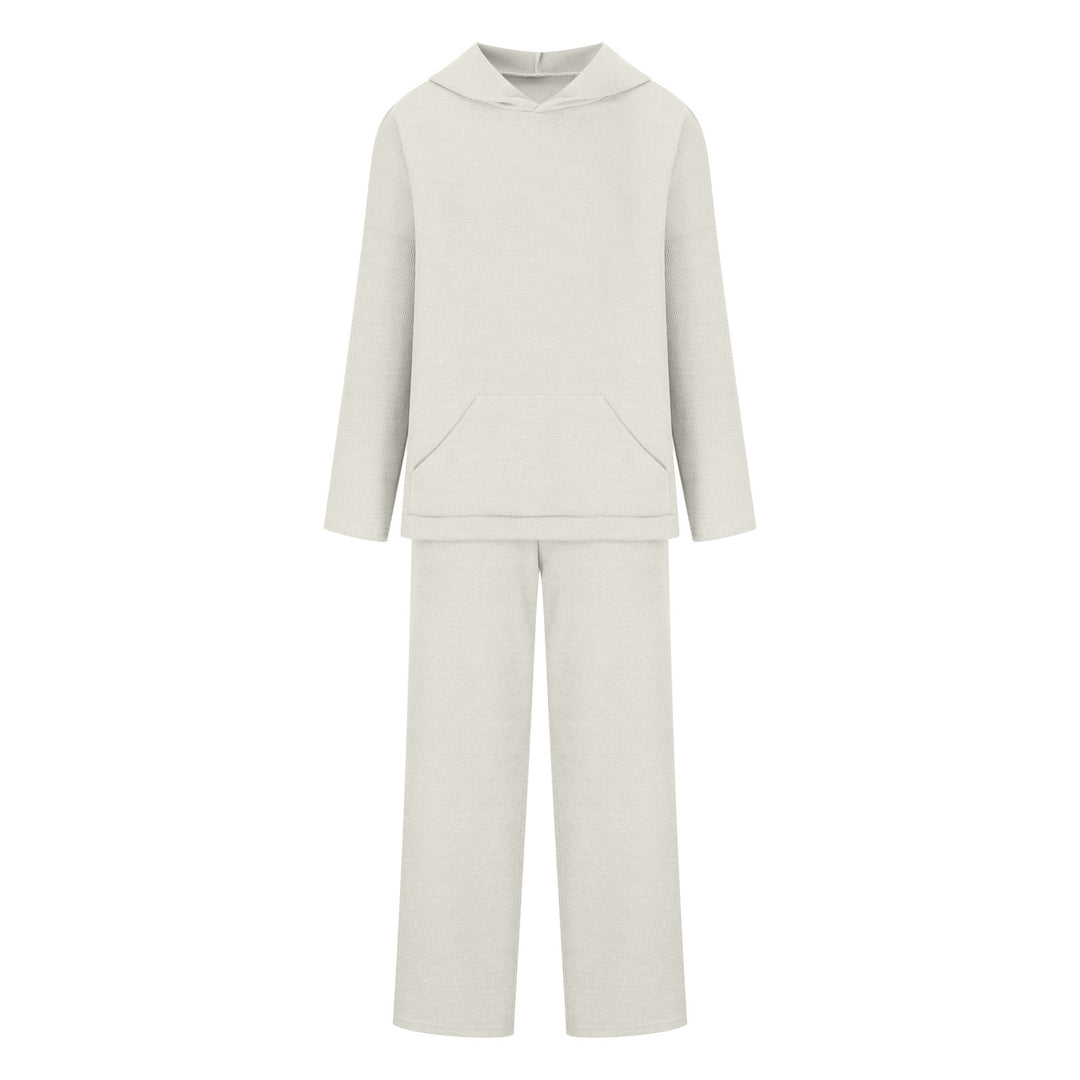 Damen gemütliches Lounge-Set mit Kapuzenpullover, Kängurutasche und weitem Jersey-Hose Drune