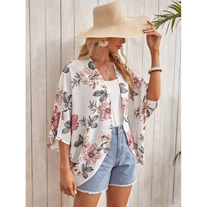 Damen Modischer Kimono mit floralem Design und weit geschnittenen Ärmeln Drune