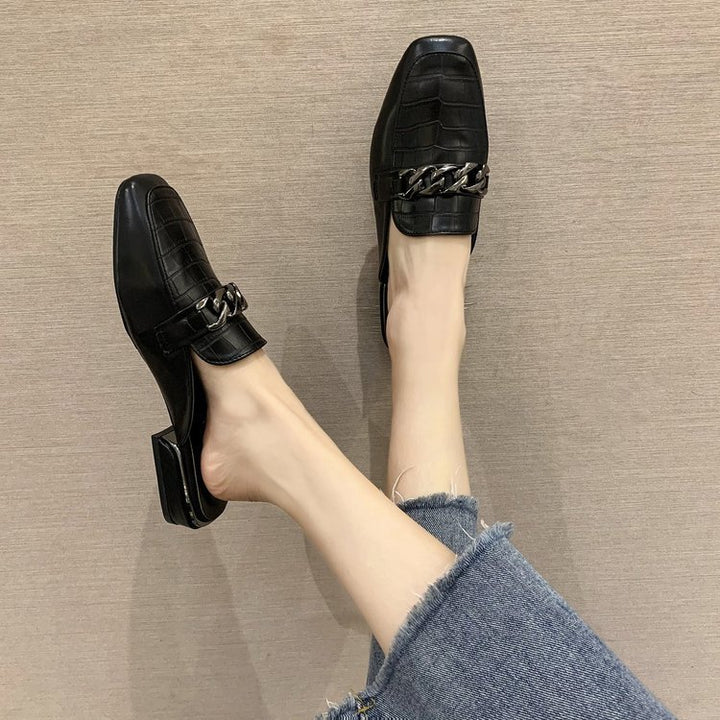 Damen elegante Slingback-Pantoletten mit Ketten-Detail Drune
