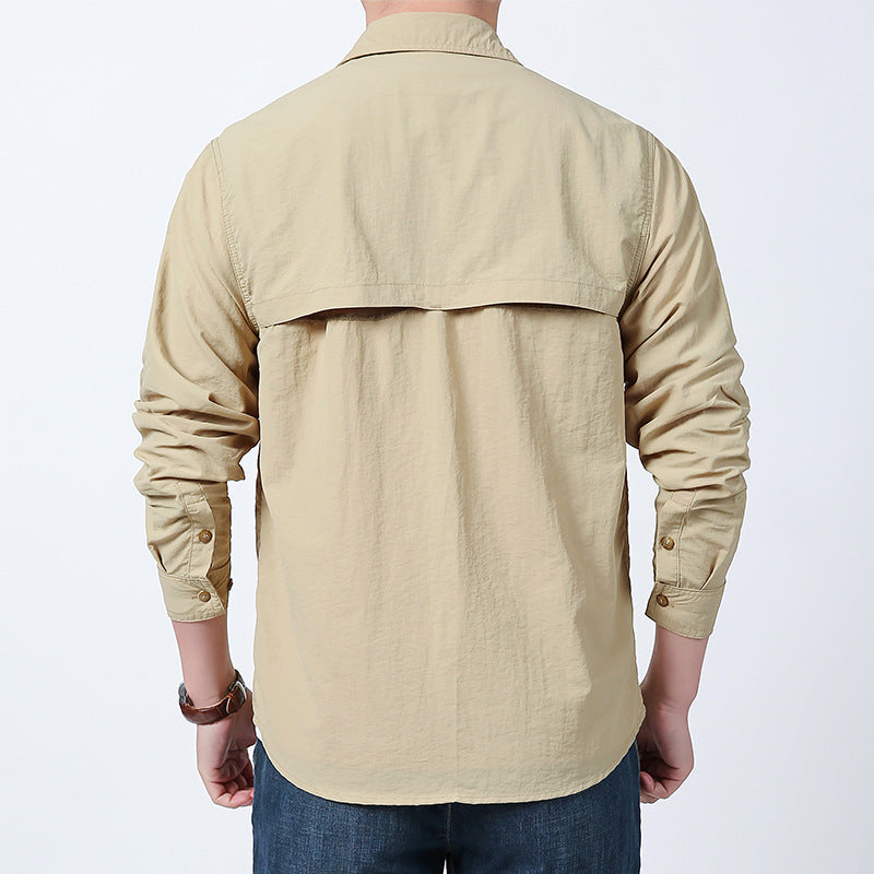 Herren nan langärmeliges Fieldshirt aus leichtem Ripstop mit multifunktionalen Brusttaschen und verdecktem Reißverschluss Drune
