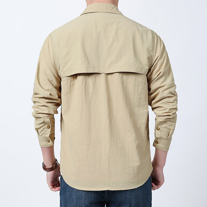 Herren nan langärmeliges Fieldshirt aus leichtem Ripstop mit multifunktionalen Brusttaschen und verdecktem Reißverschluss Drune