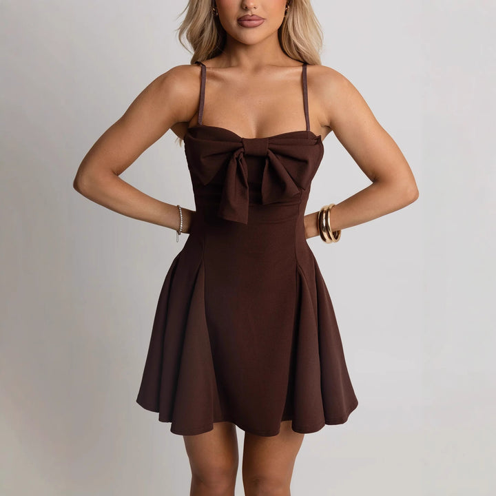 Damen Freizeitkleid mit dekorativem Schleifen-Detail und schwingendem Rock Drune