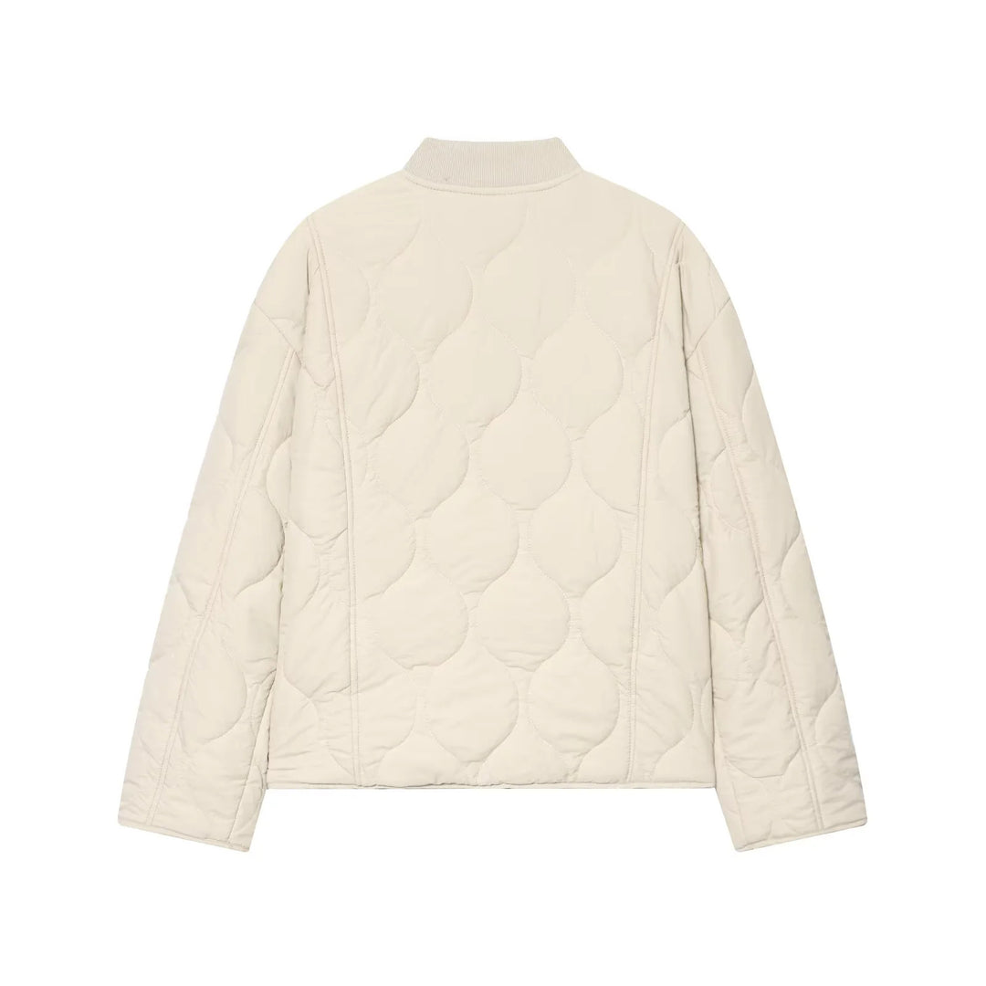 Damen nan wattierte Steppjacke mit kastiger Silhouette, geripptem Stehkragen und aufgesetzten Pattentaschen Drune