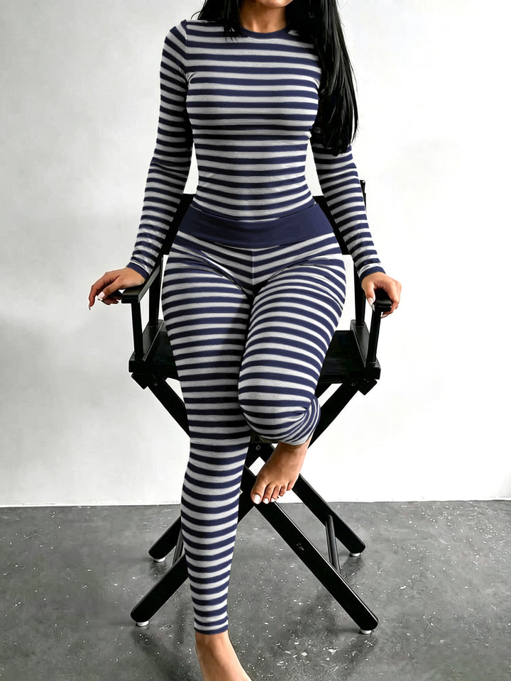 Damen Figurschmeichelndes Stretch-Lounge-Set mit Langarmtop und taillenhoher Leggings Drune