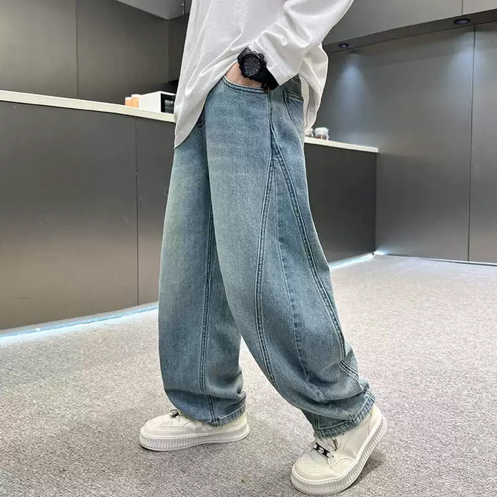 Unisex weite Denim-Hose mit tiefen Eingrifftaschen Drune