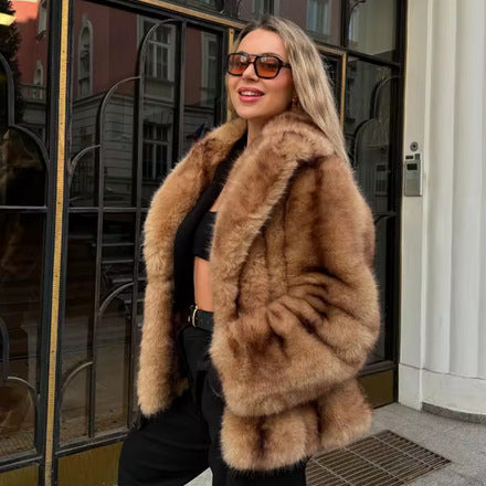Damen Fuchsimitat Mantel Drune