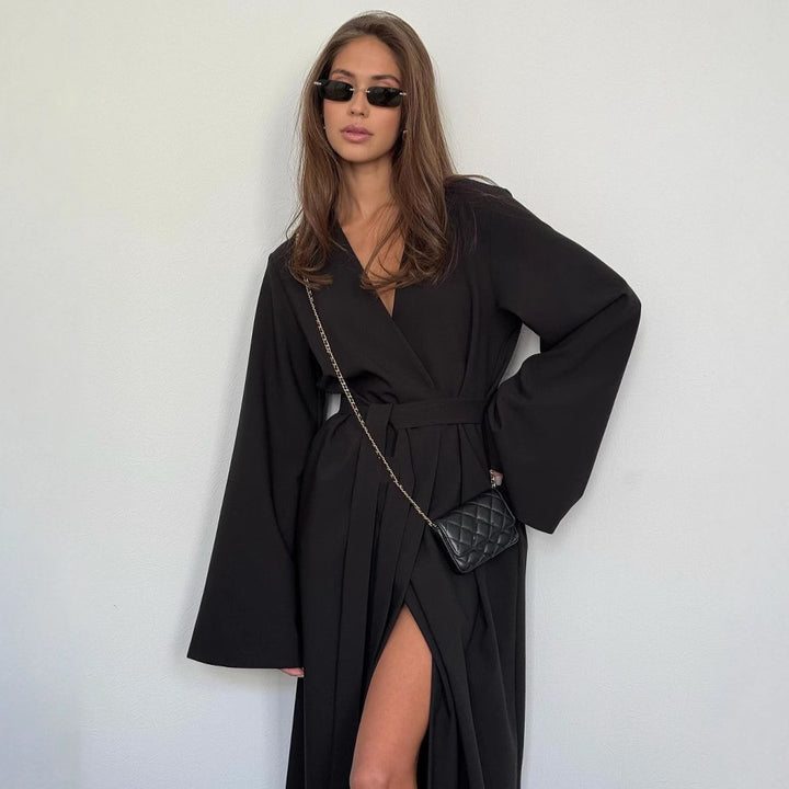 Damen Maxi-Kleid mit schickem V-Ausschnitt und weiten Ärmeln Drune