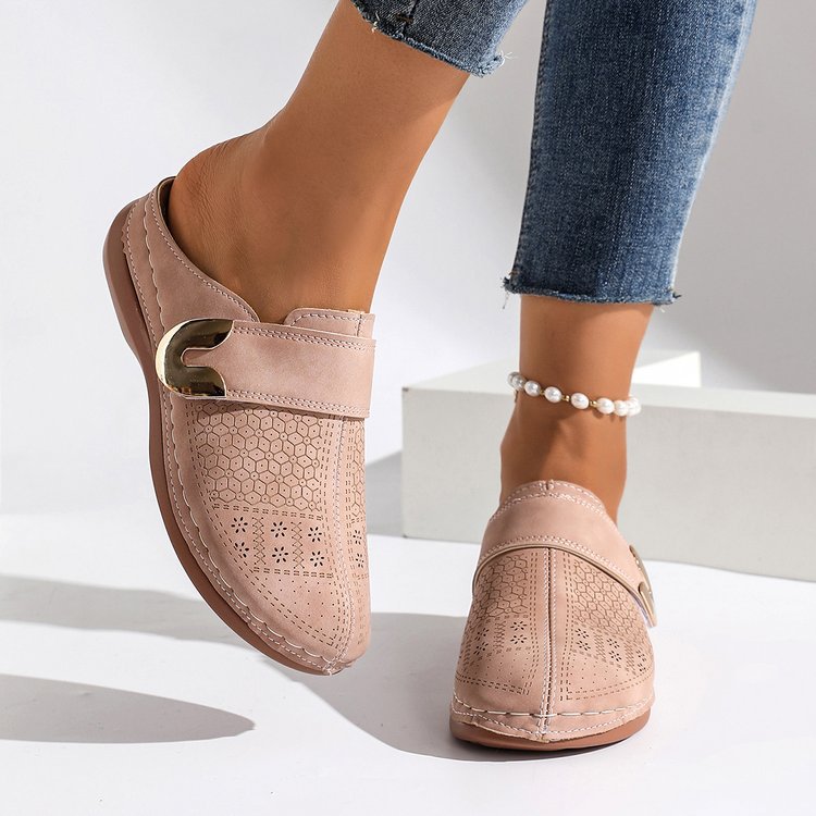 Damen Clogs mit dekorativer Schnalle und atmungsaktiver Oberflächenstruktur Drune