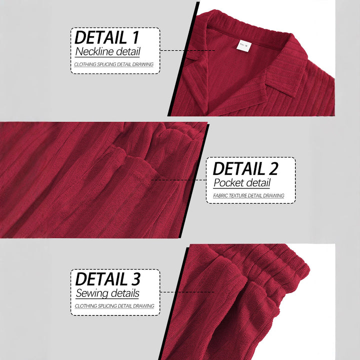 Herren nan geripptes Feinstrick-Lounge-Set mit kurzärmligem Revershemd und Kordelshorts Drune