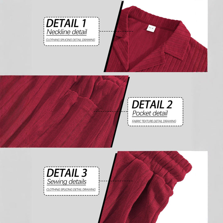 Herren nan geripptes Feinstrick-Lounge-Set mit kurzärmligem Revershemd und Kordelshorts Drune