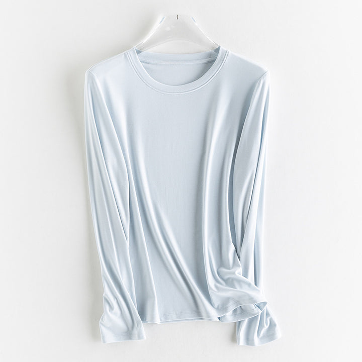Damen Feines Longsleeve aus elastischem Modal-Jersey mit Rundhalsausschnitt und figurumspielendem Fall Drune