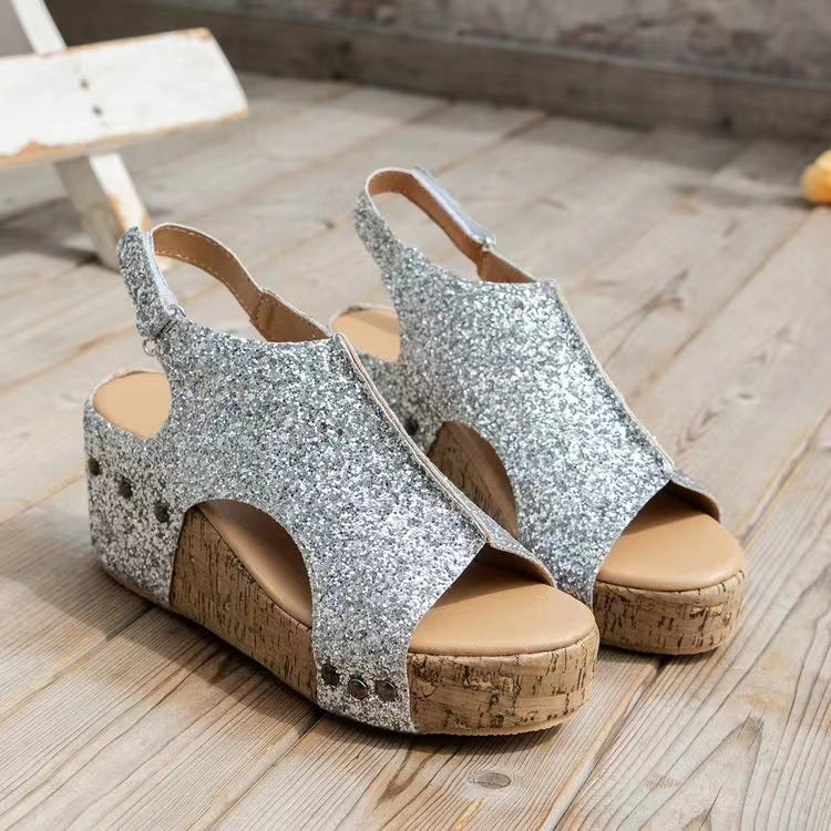 Damen Glitzerndes Keilsandaletten Drune