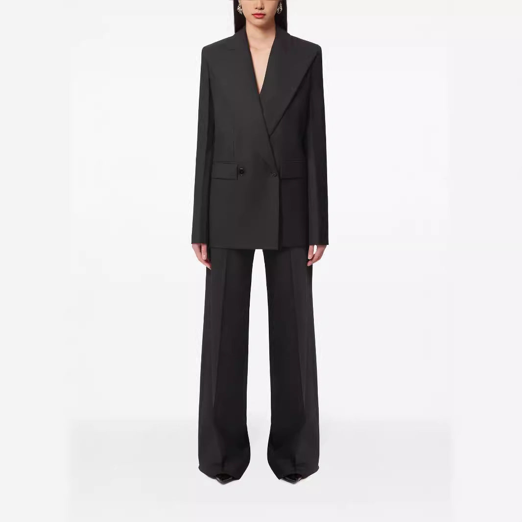 Damen Oversize Nadelstreifen Zweiteiliger Tailoring-Anzug mit weitem High‑Waist‑Hosenbein Drune
