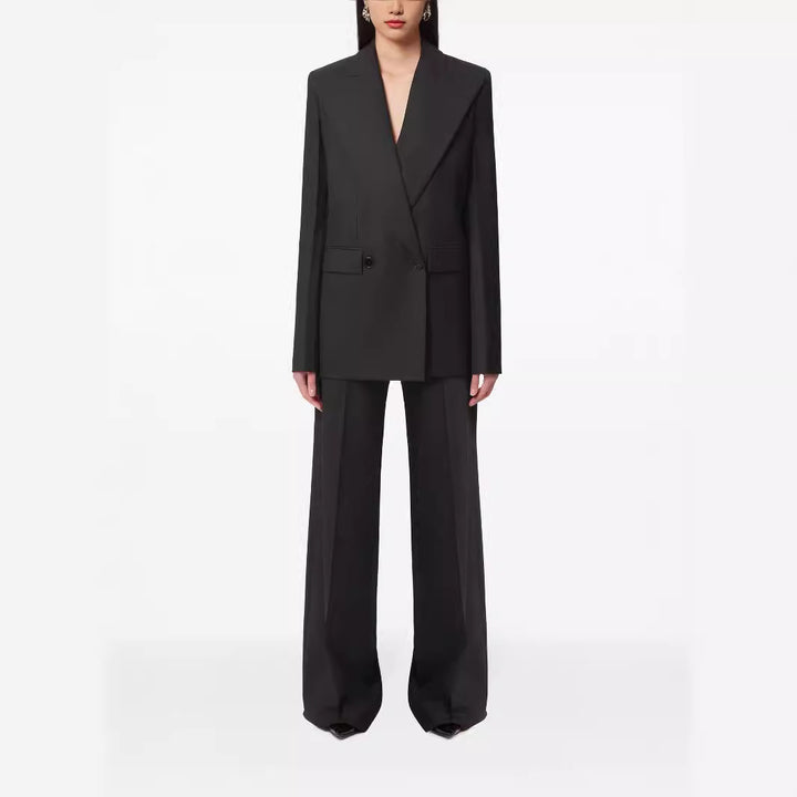 Damen Oversize Nadelstreifen Zweiteiliger Tailoring-Anzug mit weitem High‑Waist‑Hosenbein Drune