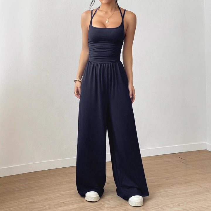 Damen luftiger Jumpsuit mit hohem Bund und verstellbaren Trägern Drune