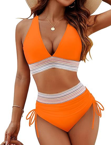 Damen Hochgeschnittener Bikini mit breitem elastischem Bund und dekorativen Zierdetails Drune