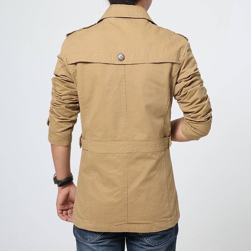 Herren nan legerer Baumwoll-Blazer mit Knopfleiste, aufgesetzten Taschen und gestreiftem Innenfutter Drune