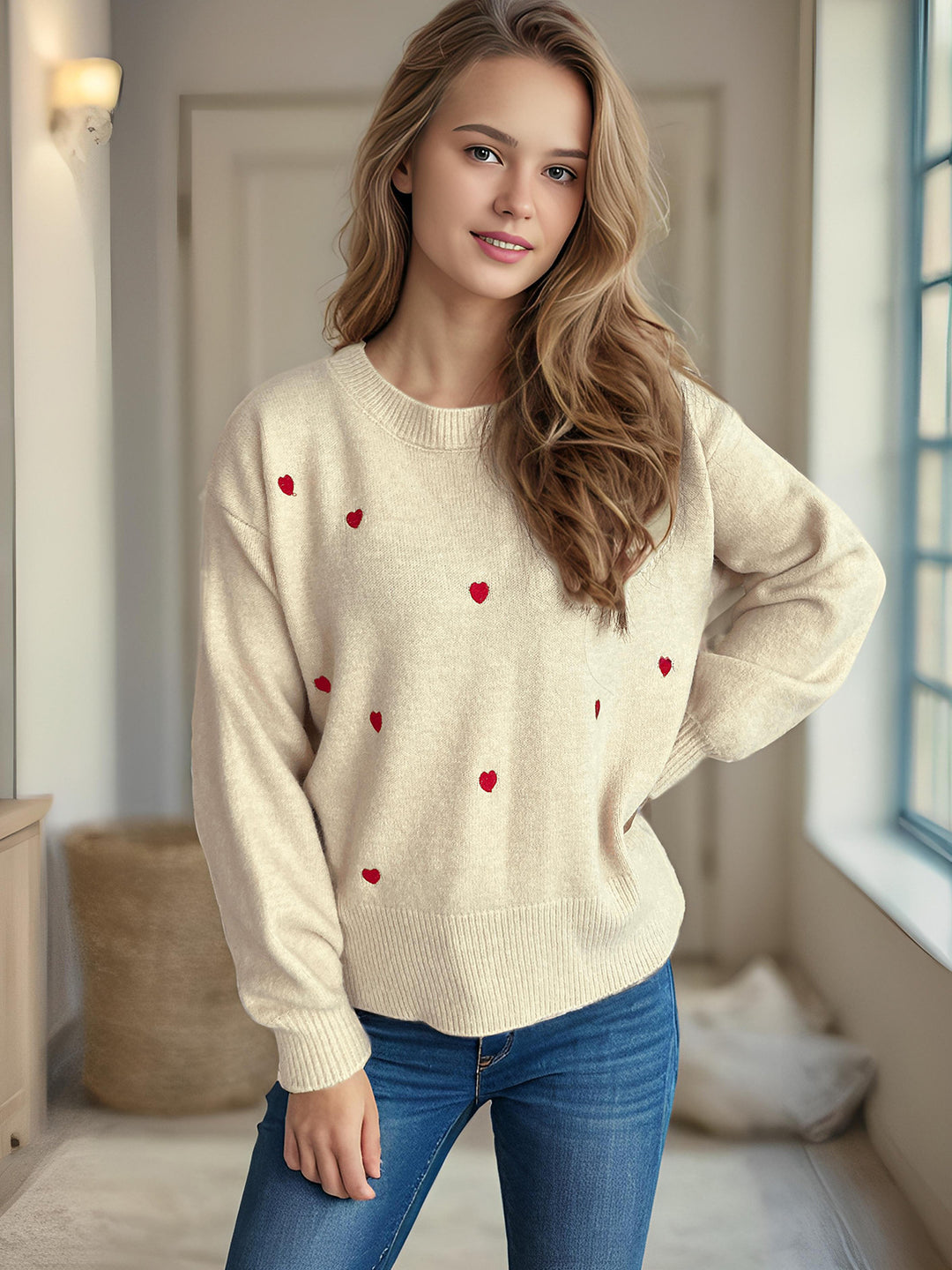 Damen Pullover mit verspieltem Herzmotiv und lässiger Passform Drune
