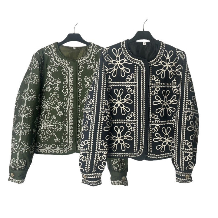 Damen Patchwork-Design Jacke mit floralem Muster und eleganten Applikationen Drune