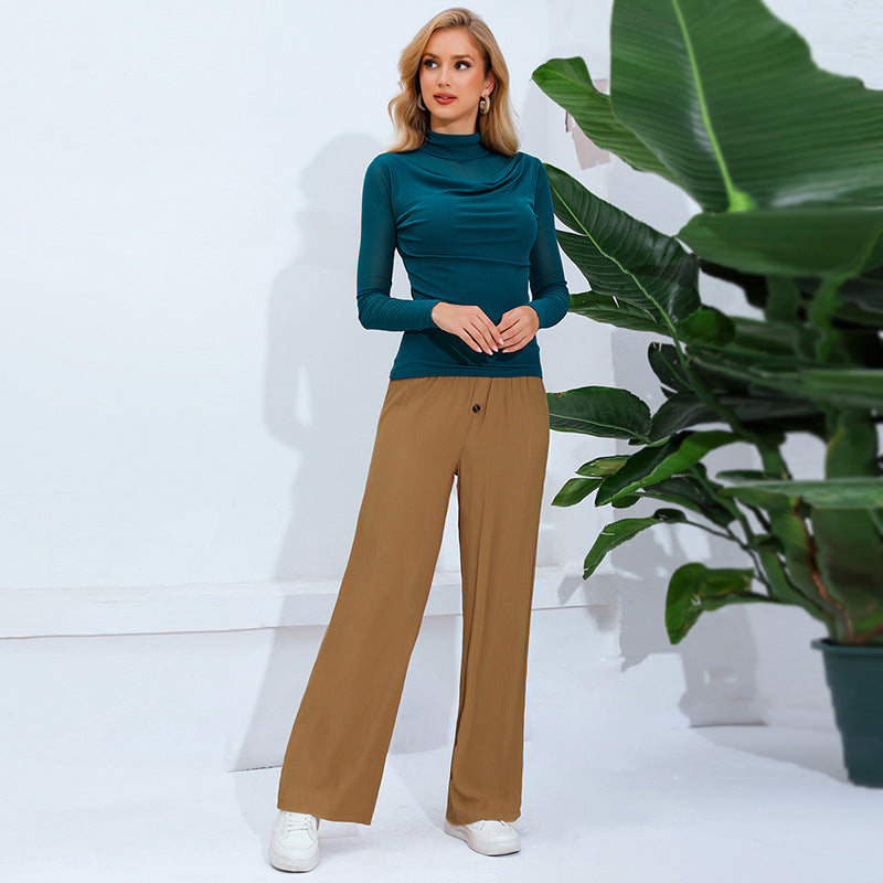 Damen weite und lässige Stoffhose mit seitlichen Eingrifftaschen Drune